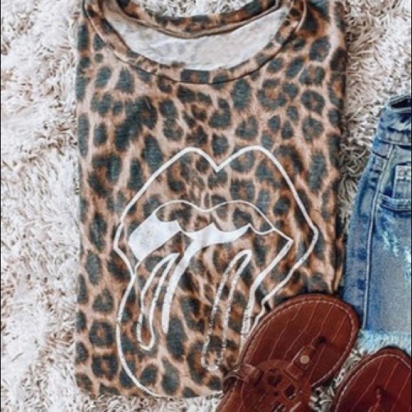 Leopard Rolling Stone tongue tee - Picture 2 of 5